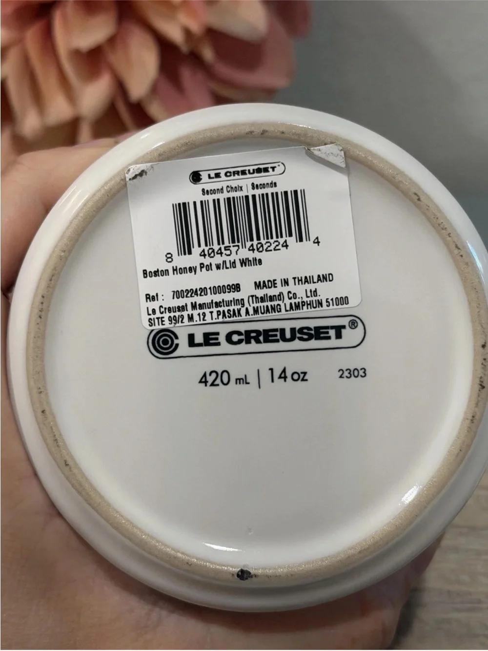 Le Creuset Stoneware Boston Honey Pot Jar with Lid White 14oz - NWT